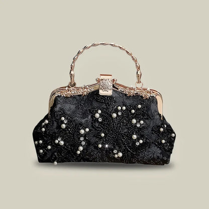 White Floral Embroidery Evening Handbag