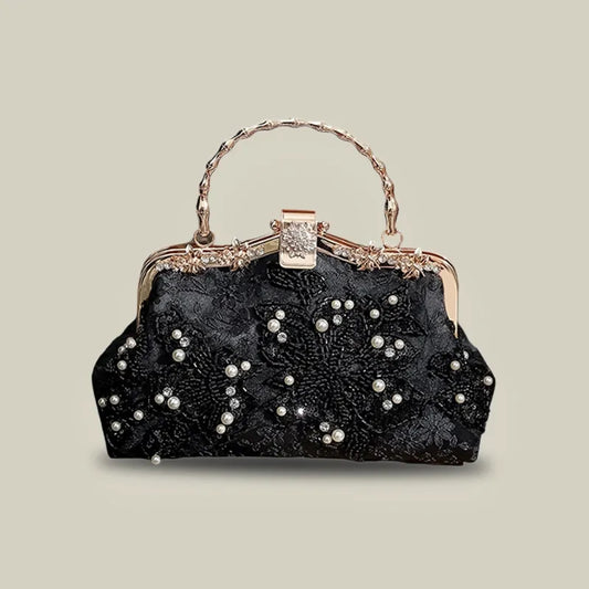 White Floral Embroidery Evening Handbag