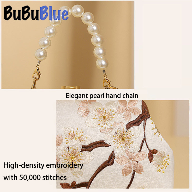 BUBUBLUE Chinese Style Embroidered Beige Cheongsam Handbag Pearl Chain