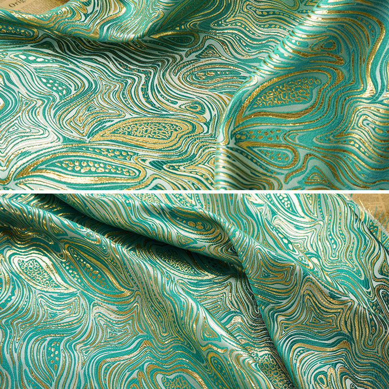 BUBUBLUE Chinese Style Golden Striped Jacquard Green Fabric Width 140cm Handmade Bag Fabric Pillow Clothes Diy Fashion Eco-friendly Cheongsam Fabric