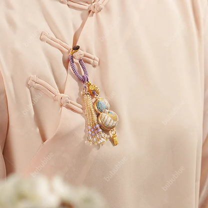 Song Brocade Gourd-Shaped Keychain Pendant With A Hollowed-Out Aromatherapy Ball