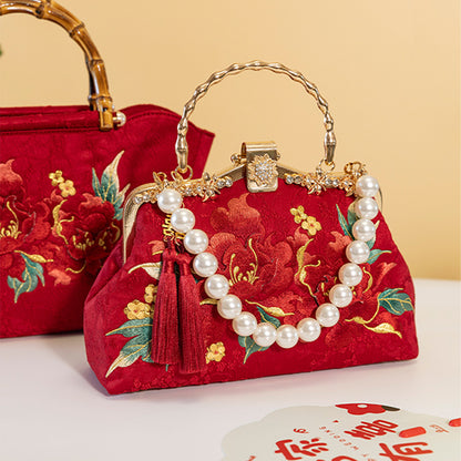 BUBUBLUE Chinese Red Embroidered Handbag Women Bride Wedding Bag With Xiuhe Clothing Wedding Gift