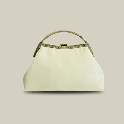 Magpie and Bamboo Embroidered Handbag with Metal Handle