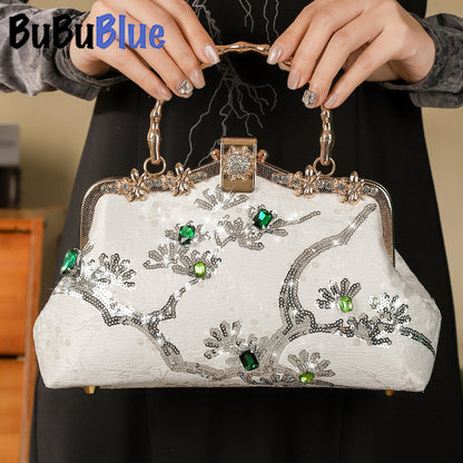 BUBUBLUE Cheongsam Handbag Pearl Chain Dinner Clutch Wedding Party Bag