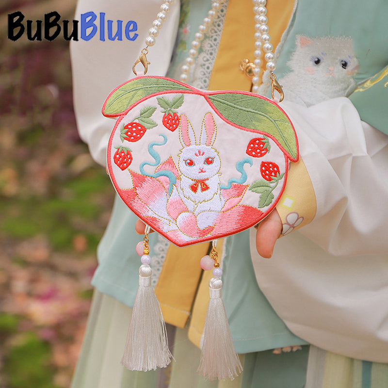 BUBUBLUE Cartoon Rabbit Children's Embroidered Bag Cute Embroidered Crossbody Hanfu Bag Accessories