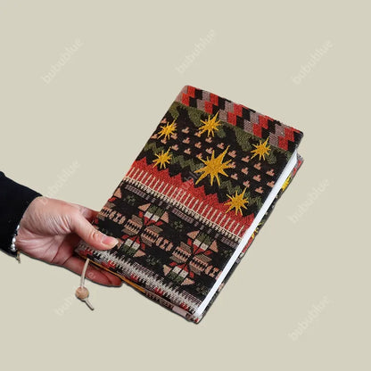 Christmas Starburst Vintage Original Embroidered Handmade Book Sleeve Notebook/Journal (A5/A6)