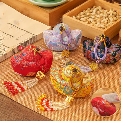 Song Brocade Ingot-Shaped Lucky Sachet Pendant With Rice Bead Tassels