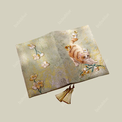 Embroidered Cute Cat Vintage Embroidered Original Handmade Book Sleeve Notebook/Journal (A5)