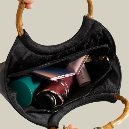 Floral Embroidered Tote Bag with Bamboo Handle & Silk Scarf