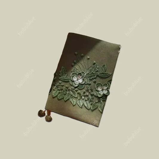 Green Firefly Forest Embroidered Original Handmade Book Sleeve Notebook/Journal (A5/A6)