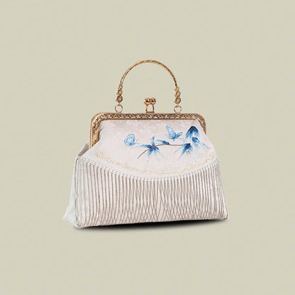 Butterfly Embroidered Tassel White Evening Bag
