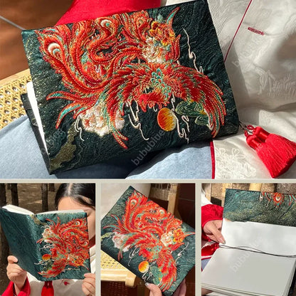 Phoenix Rebirth Embroidered Handmade Book Sleeve Notebook/Journal (A5)