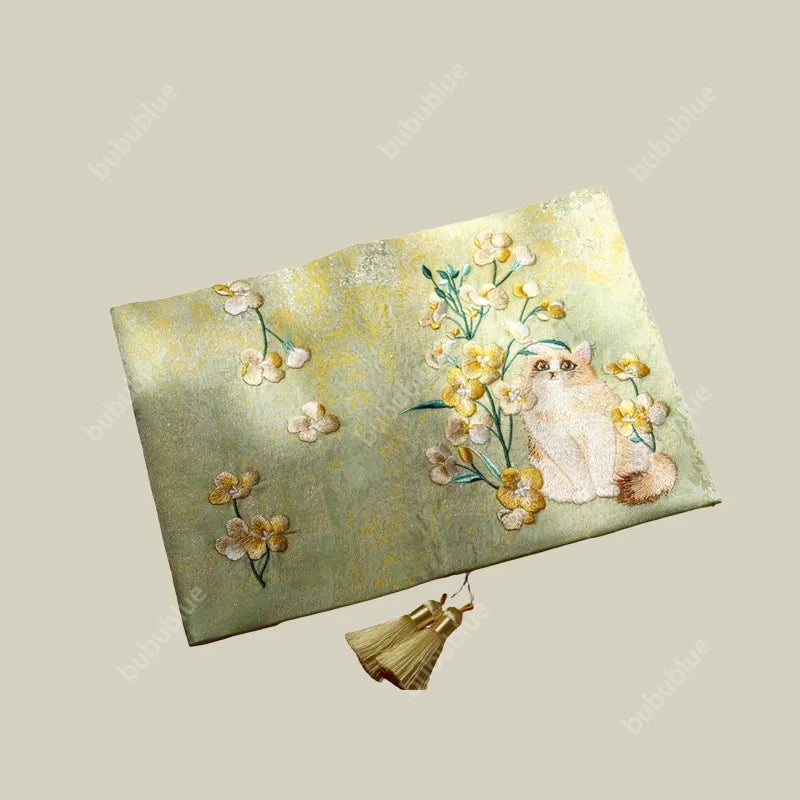 Embroidered Cute Cat Vintage Embroidered Original Handmade Book Sleeve Notebook/Journal (A5)