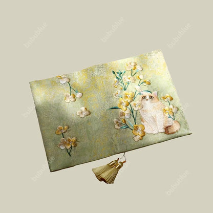 Embroidered Cute Cat Vintage Embroidered Original Handmade Book Sleeve Notebook/Journal (A5)