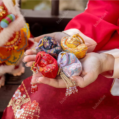 Song Brocade Ingot-Shaped Lucky Sachet Pendant With Rice Bead Tassels