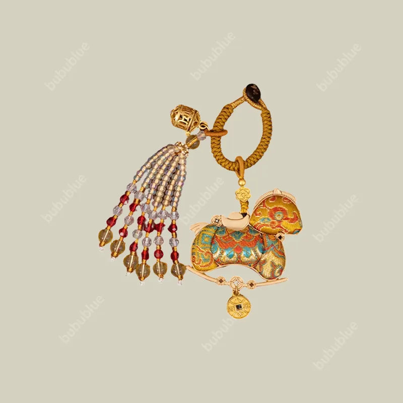 Song Brocade Horse-Shaped Sachet Keychain/Bag Charm With Hollow Aromatherapy Ball