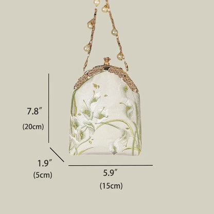 Calla Lily Embroidered Pearl Chain Handbag