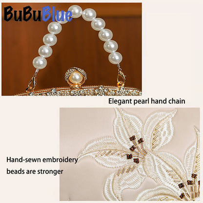 BUBUBLUE Chinese Style Embroidery Cheongsam Handbag Elegant Pearl Clutch Bag