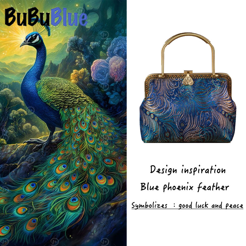 BUBUBLUE Handmade Peacock Blue Vintage Handbag Women Chinese Style Square Cheongsam Bag Luxury Dinner Bag