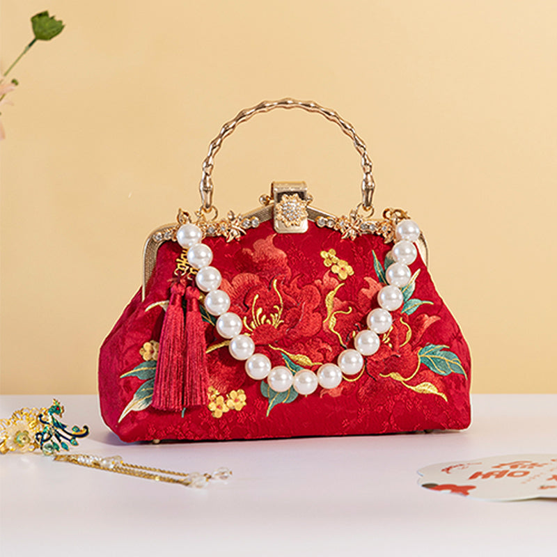 BUBUBLUE Chinese Red Embroidered Handbag Women Bride Wedding Bag With Xiuhe Clothing Wedding Gift