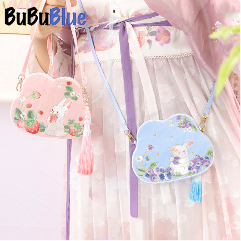 BUBUBLUE Chinese Style Children's Cartoon Strawberry Rabbit Bag Embroidered Hanfu Accessories Cross-Body Hanfu Bag For Women