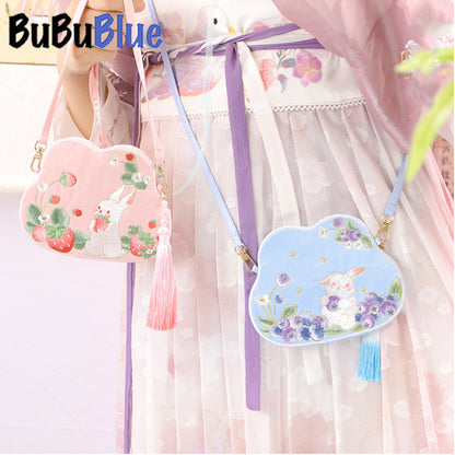 BUBUBLUE Chinese Style Children's Cartoon Strawberry Rabbit Bag Embroidered Hanfu Accessories Cross-Body Hanfu Bag For Women