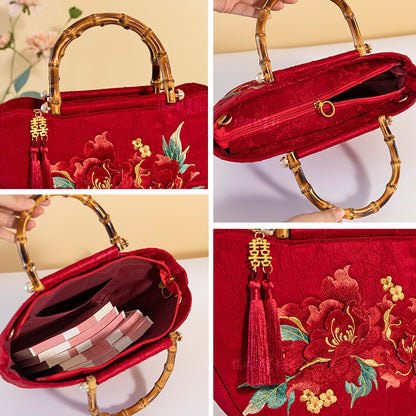 BUBUBLUE Chinese Red Embroidered Handbag Women Bride Wedding Bag With Xiuhe Clothing Wedding Gift