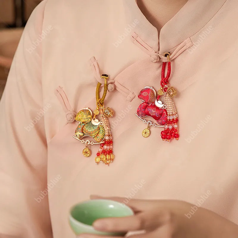 Song Brocade Horse-Shaped Sachet Keychain/Bag Charm With Hollow Aromatherapy Ball