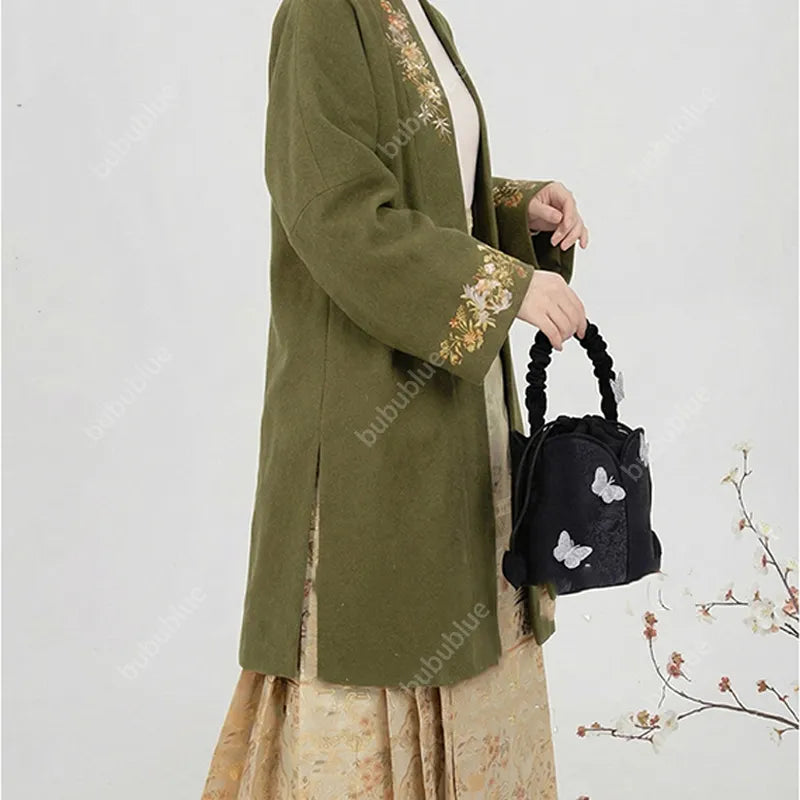 Black Butterfly Embroidered Vintage Bucket Bag Crossbody