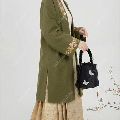 Black Butterfly Embroidered Vintage Bucket Bag Crossbody