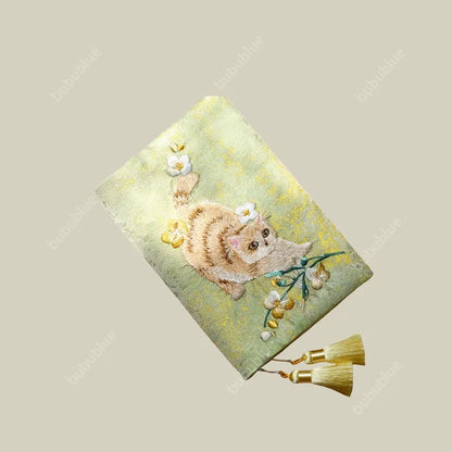 Embroidered Cute Cat Vintage Embroidered Original Handmade Book Sleeve Notebook/Journal (A5)