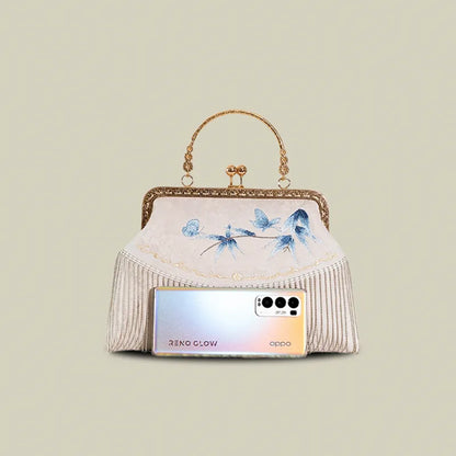 Butterfly Embroidered Tassel White Evening Bag