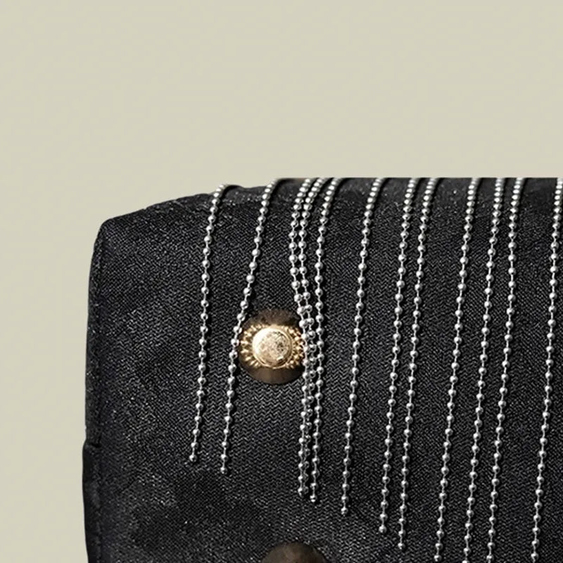 Floral Embroidered Vintage Black Evening Bag with Tassel