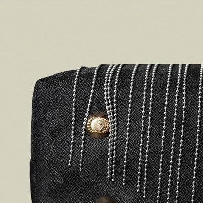 Floral Embroidered Vintage Black Evening Bag with Tassel