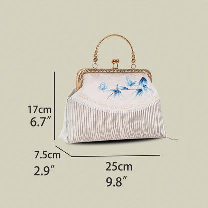 Butterfly Embroidered Tassel White Evening Bag