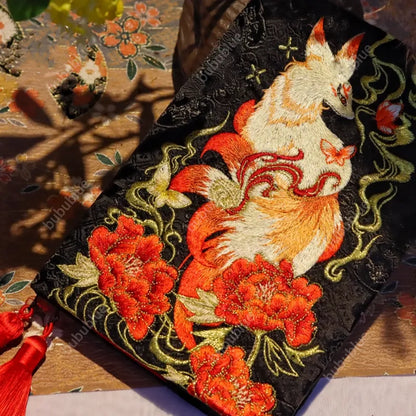 Red Fox Vintage Embroidered Original Handmade Book Sleeve Notebook/Journal (A5)