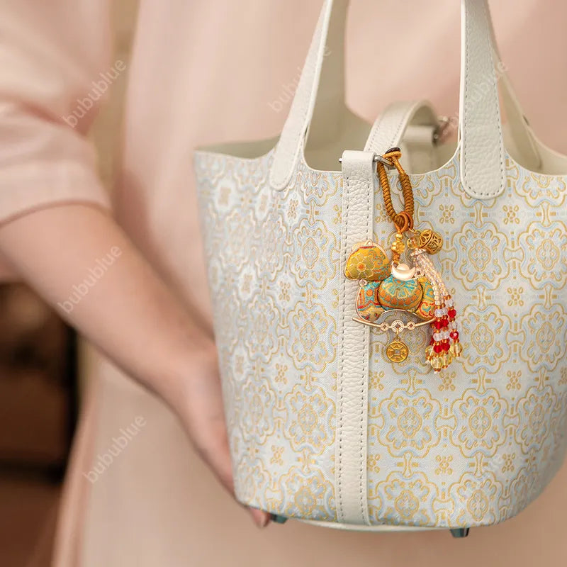 Song Brocade Horse-Shaped Sachet Keychain/Bag Charm With Hollow Aromatherapy Ball