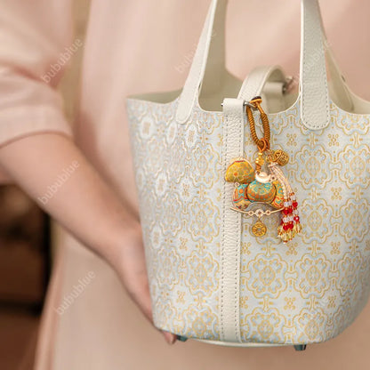 Song Brocade Horse-Shaped Sachet Keychain/Bag Charm With Hollow Aromatherapy Ball