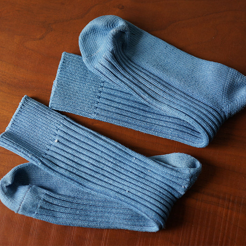 BUBUBLUE Plant Blue Indigo Dyed High-Mid Ankle Thick Cotton Socks