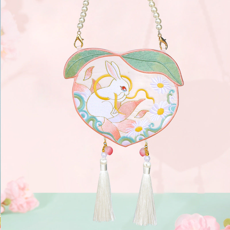 BUBUBLUE Cartoon Rabbit Children's Embroidered Bag Cute Embroidered Crossbody Hanfu Bag Accessories