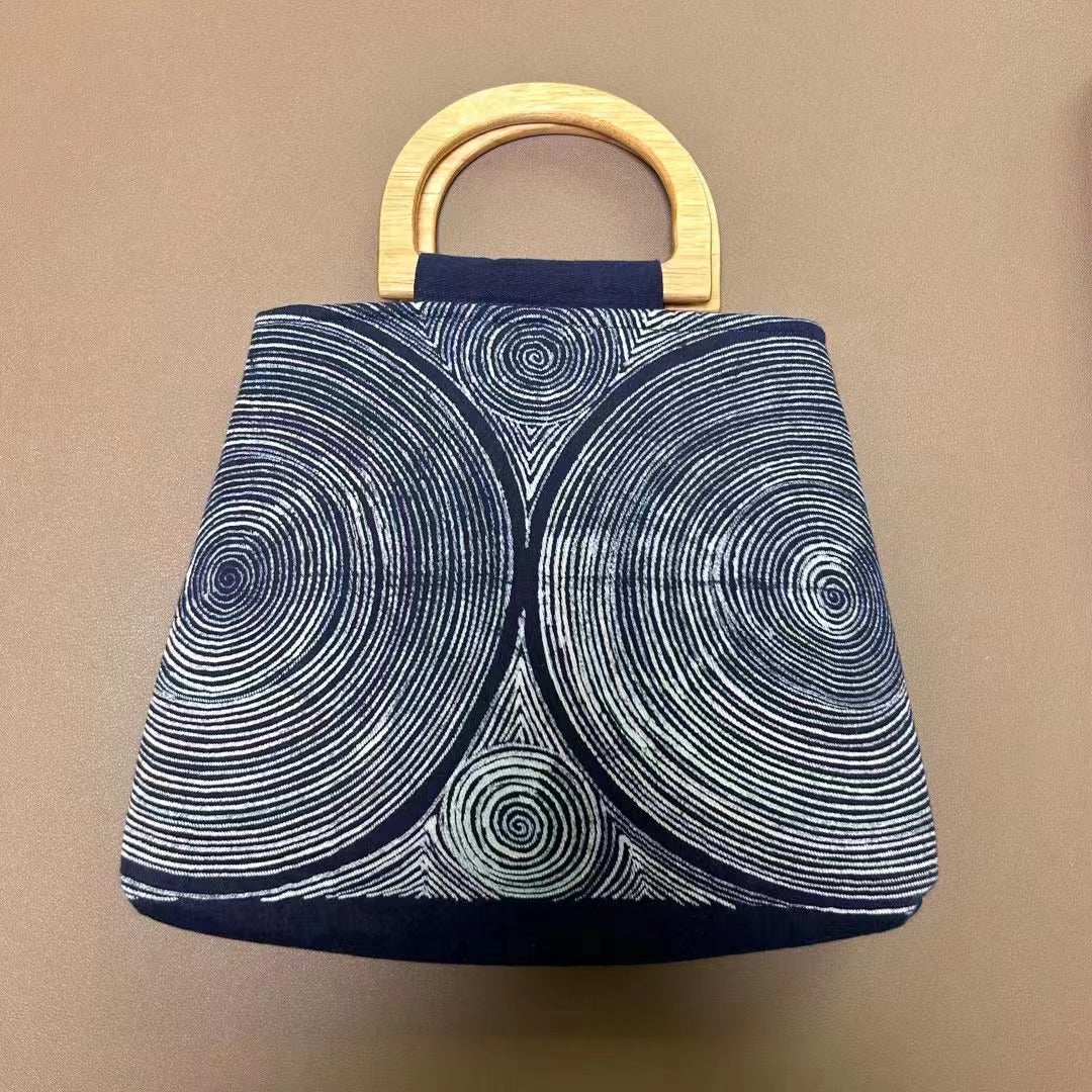 Tree Rings Batik Bamboo Handle Handmade Handbags