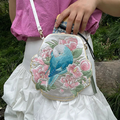 Cute Crossbody Mobile Phone Bag With Flower And Bird Embroidery