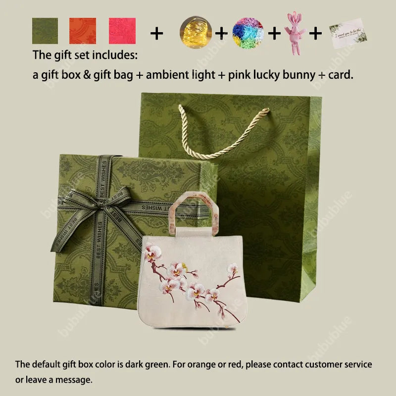 Moth Orchid Embroidered Tote Bag with Vintage Acrylic Handle