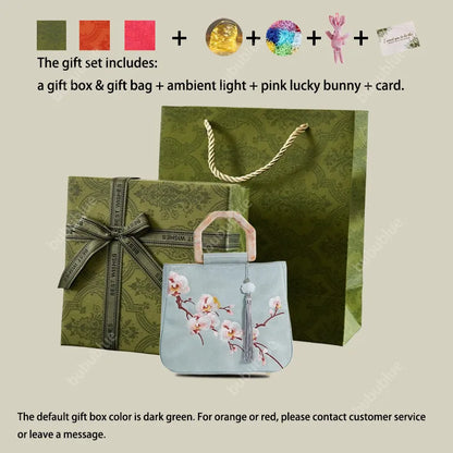 Moth Orchid Embroidered Tote Bag with Vintage Acrylic Handle