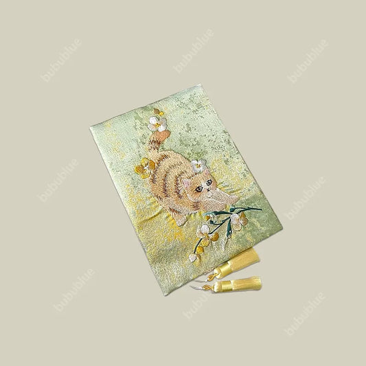 Embroidered Cute Cat Vintage Embroidered Original Handmade Book Sleeve Notebook/Journal (A5)