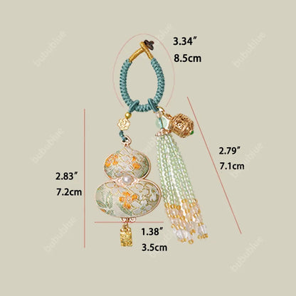 Song Brocade Gourd-Shaped Keychain Pendant With A Hollowed-Out Aromatherapy Ball