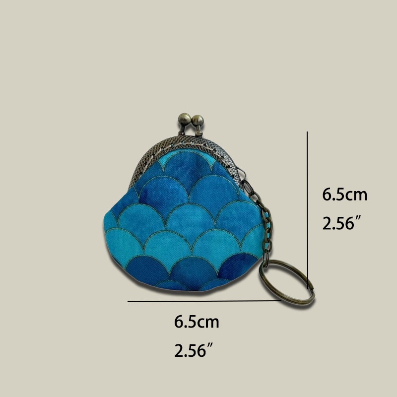 Blue Fish Scales Mini Jewelry Pouch with Keychain Charm