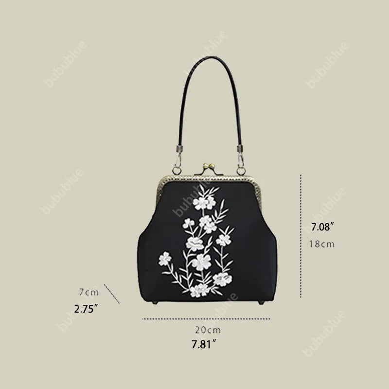 Milk Silk White Nightshade Embroidered Small Square Bag With Leather Handle