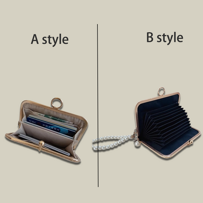 Blossom Stitch Card Wallet with Pearl Wristle With Compartments