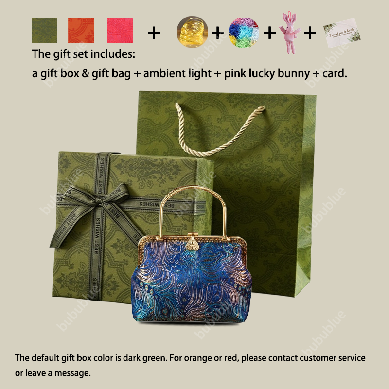 Peacock Blue Brocade Texture & Metal Handle Handbag